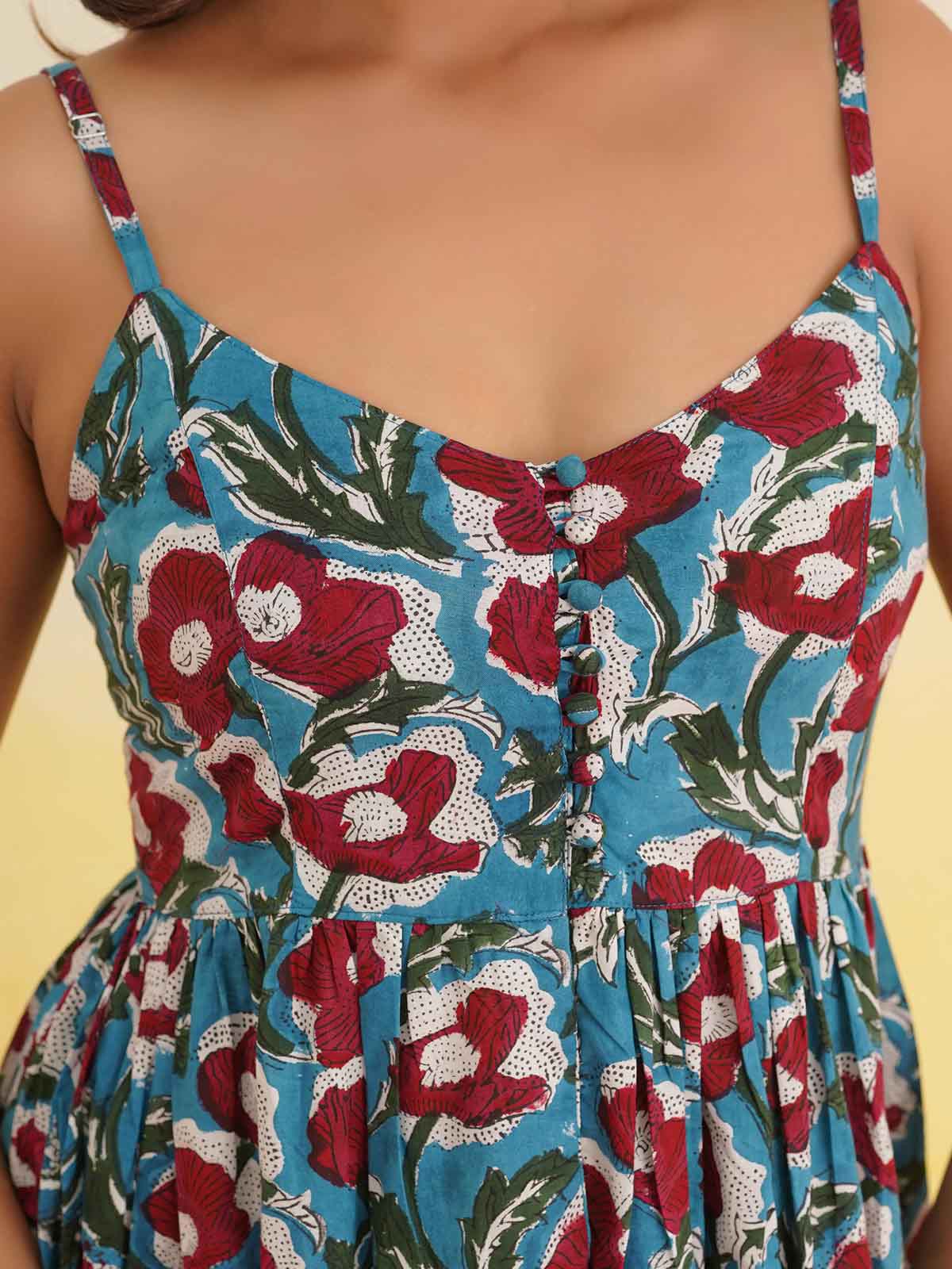 V-Neck Long Strappy Dress Turquoise