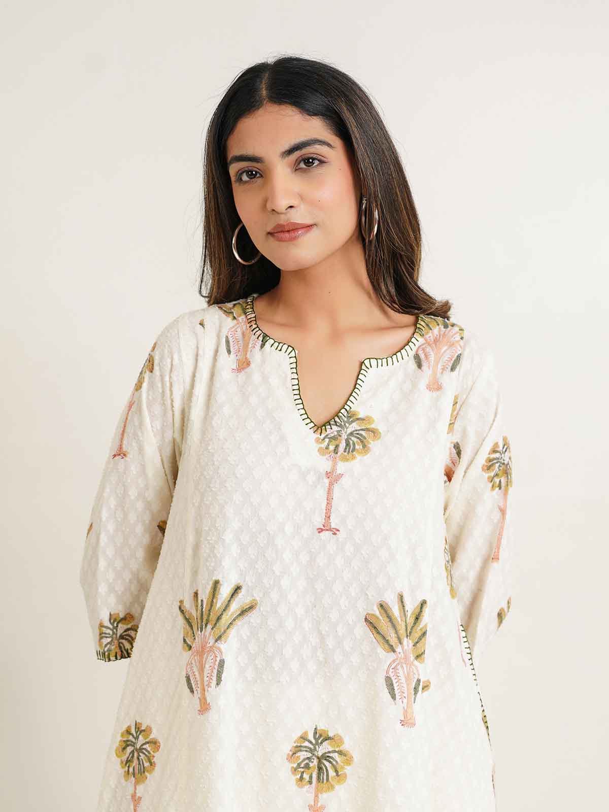 Cotton printed A-line Phiran kurta Off-White