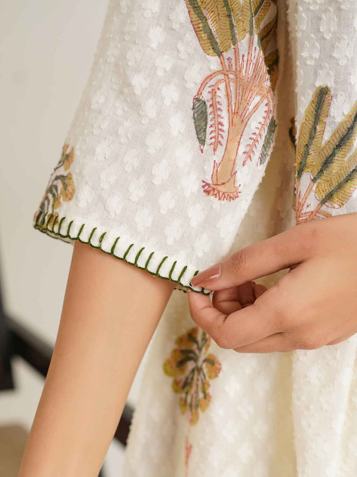 Cotton printed A-line Phiran kurta Off-White