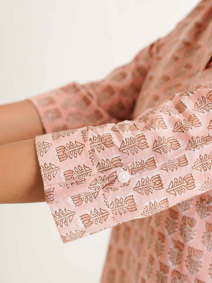 Block-Printed Cotton Short Kurti Peach