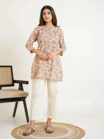 3/4th Sleeve Short Gauhar Kurti Yellow