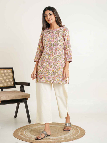 3/4th Sleeve Short Gauhar Kurti Yellow
