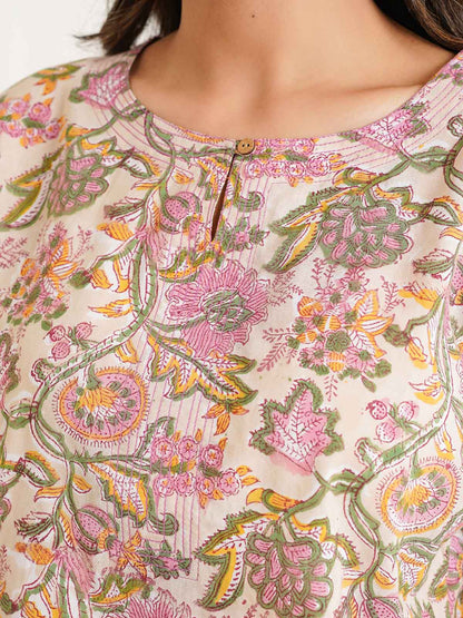 3/4th Sleeve Short Gauhar Kurti Yellow