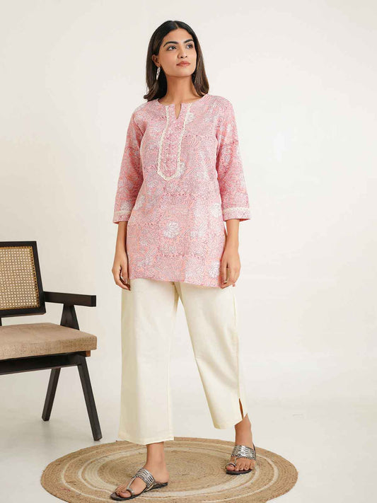 Block-Printed Cotton Zoya Kurti Peach