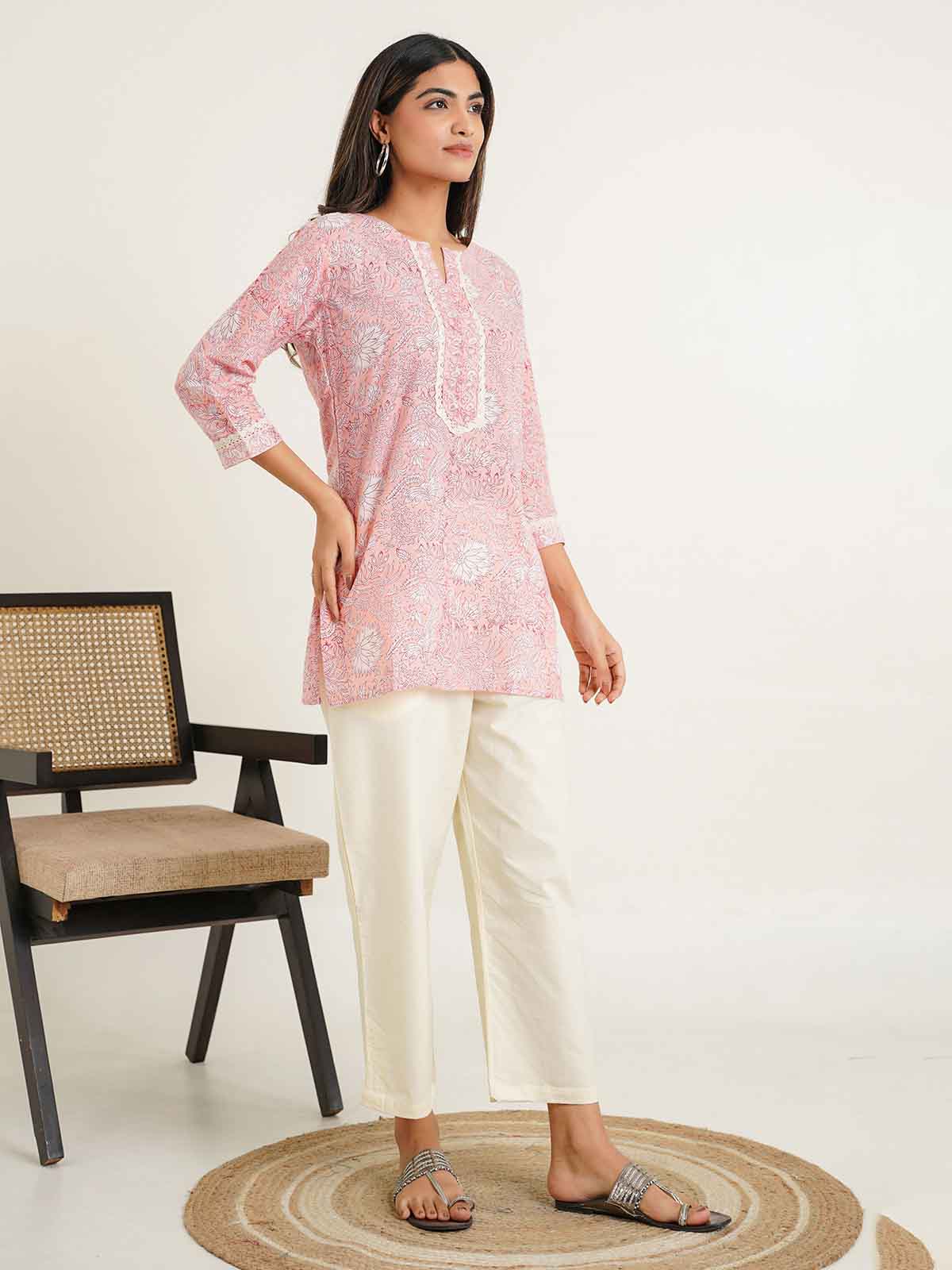 Block-Printed Cotton Zoya Kurti Peach