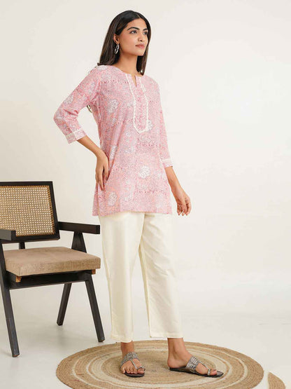 Block-Printed Cotton Zoya Kurti Peach
