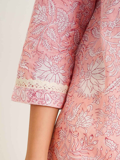 Block-Printed Cotton Zoya Kurti Peach