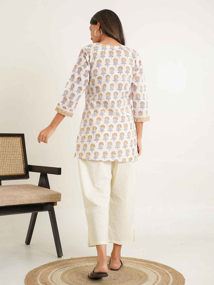 Block-Printed Cotton Zoya Kurti White
