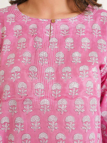 3/4th Sleeve Short Gauhar Kurti Pink