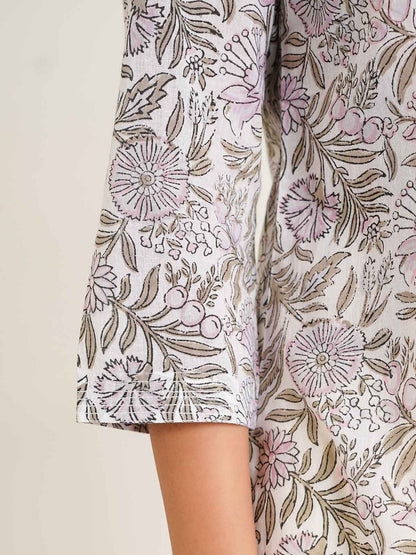 3/4th Sleeve Short Gauhar Kurti White
