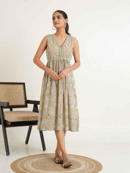 V-Neck Sleeveless Midi Aisha Dress Brown