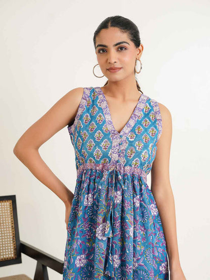 V-Neck Sleeveless Midi Aisha Dress Blue