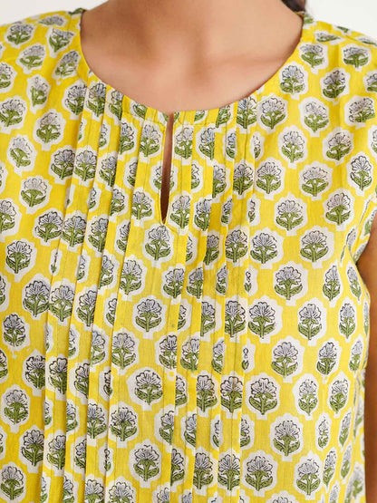 Sleeveless Cotton Pintucks Top Yellow