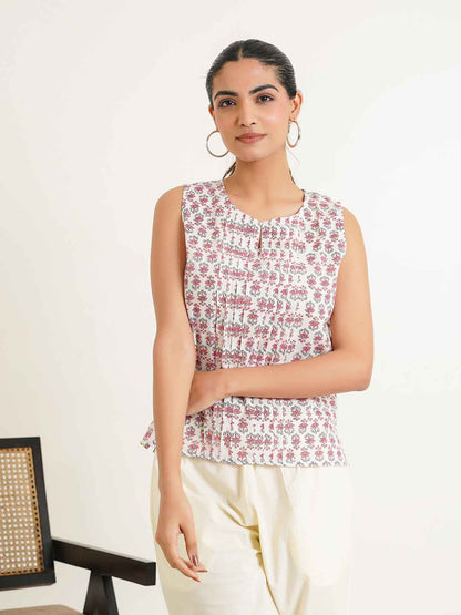 Sleeveless Cotton Pintucks Top White