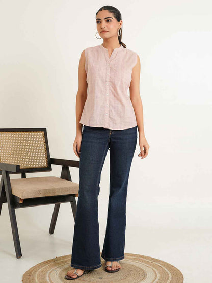 Sleeveless cotton Top With Buttons Peach