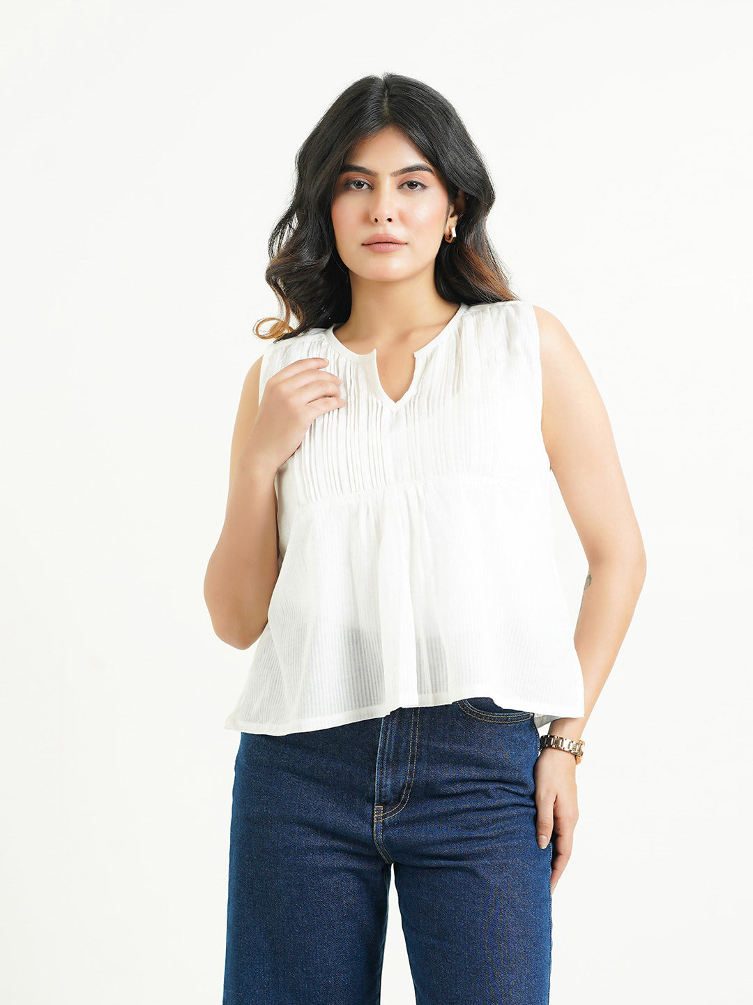 Solid Cotton Sleeveless Breezy Top White