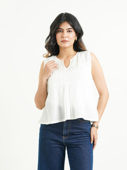 Solid Cotton Sleeveless Breezy Top White