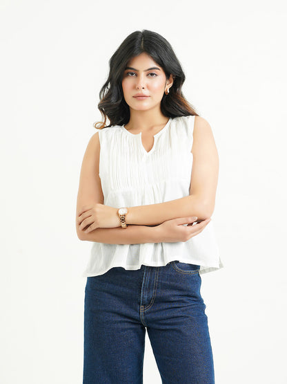 Solid Cotton Sleeveless Breezy Top White