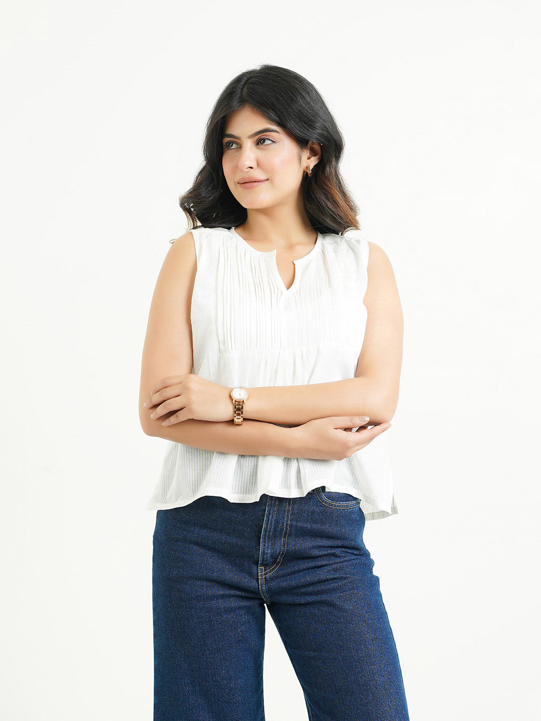 Solid Cotton Sleeveless Breezy Top White