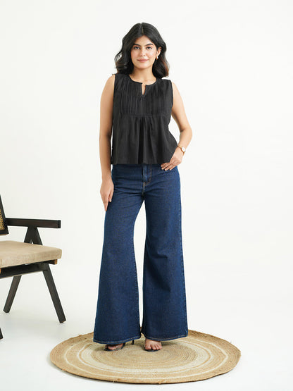 Solid Cotton Sleeveless Breezy Top Black