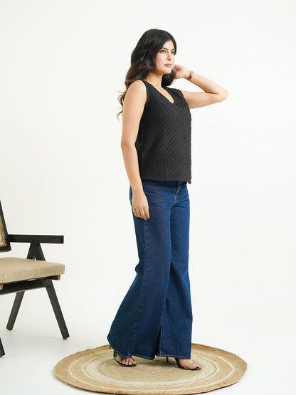Sleeveless Cotton Solid Tank Top Black