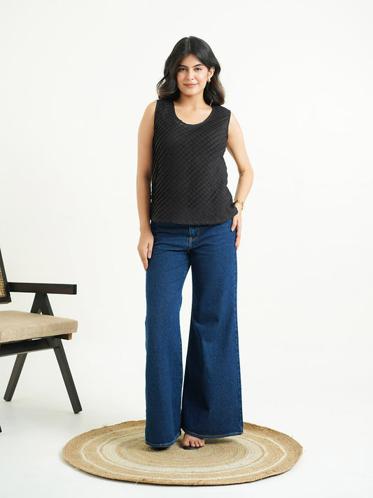Sleeveless Cotton Solid Tank Top Black