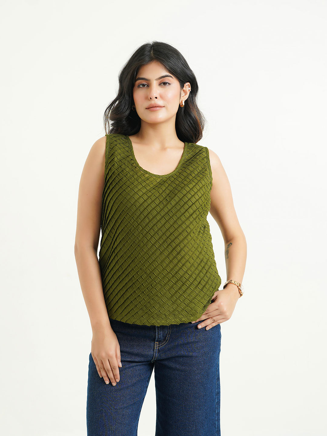 Sleeveless Cotton Solid Tank Top Green