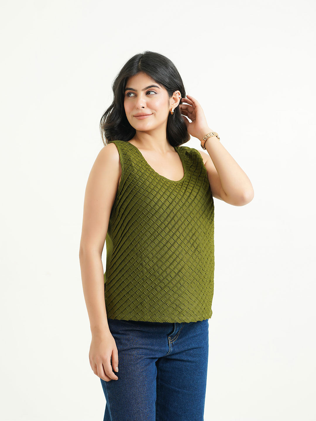 Sleeveless Cotton Solid Tank Top Green