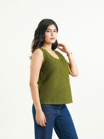 Sleeveless Cotton Solid Tank Top Green