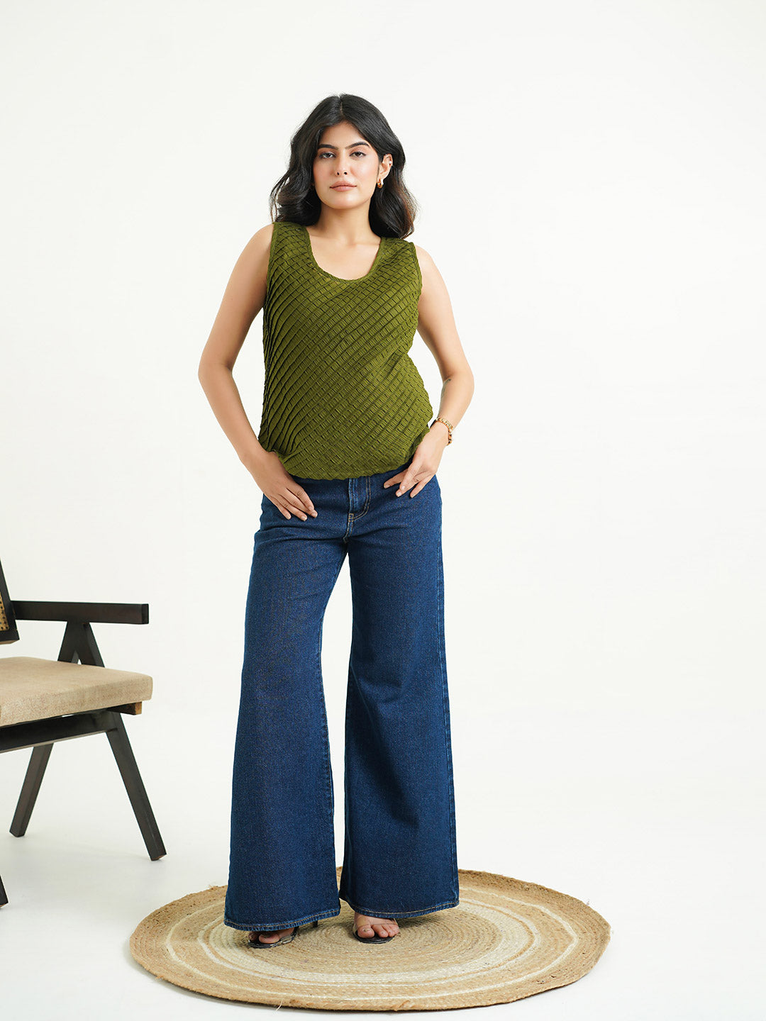 Sleeveless Cotton Solid Tank Top Green