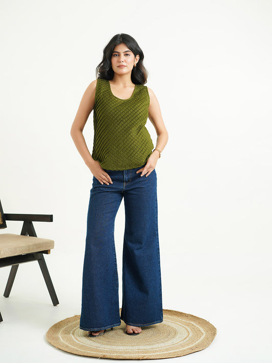 Sleeveless Cotton Solid Tank Top Green