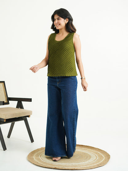 Sleeveless Cotton Solid Tank Top Green