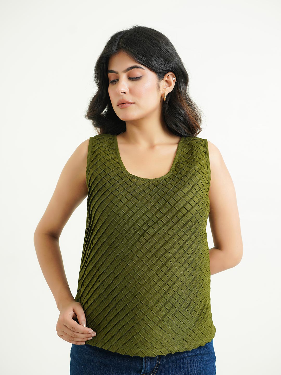 Sleeveless Cotton Solid Tank Top Green