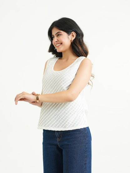 Sleeveless Cotton Solid Tank Top White