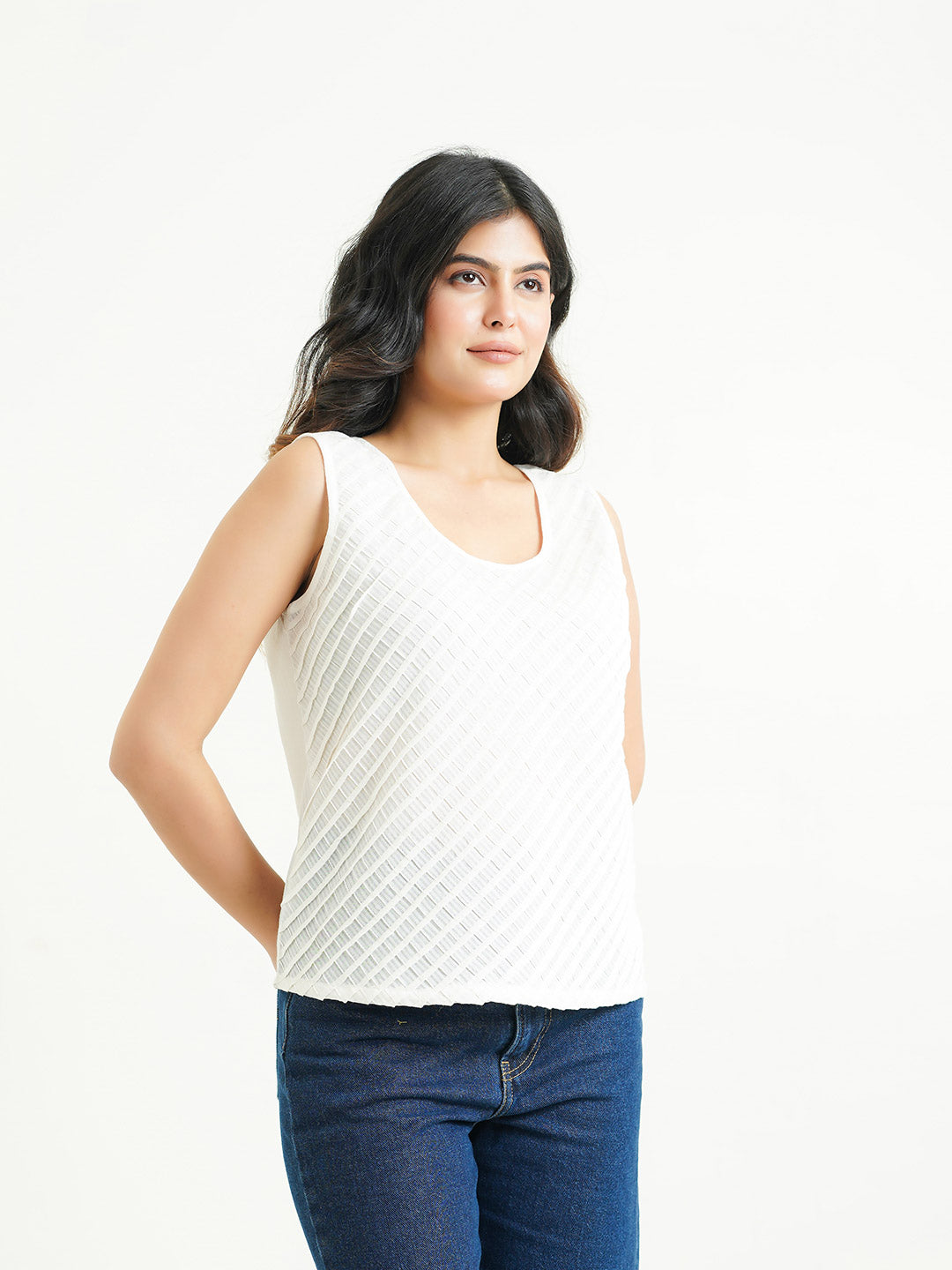 Sleeveless Cotton Solid Tank Top White