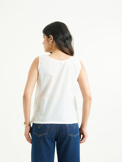 Sleeveless Cotton Solid Tank Top White