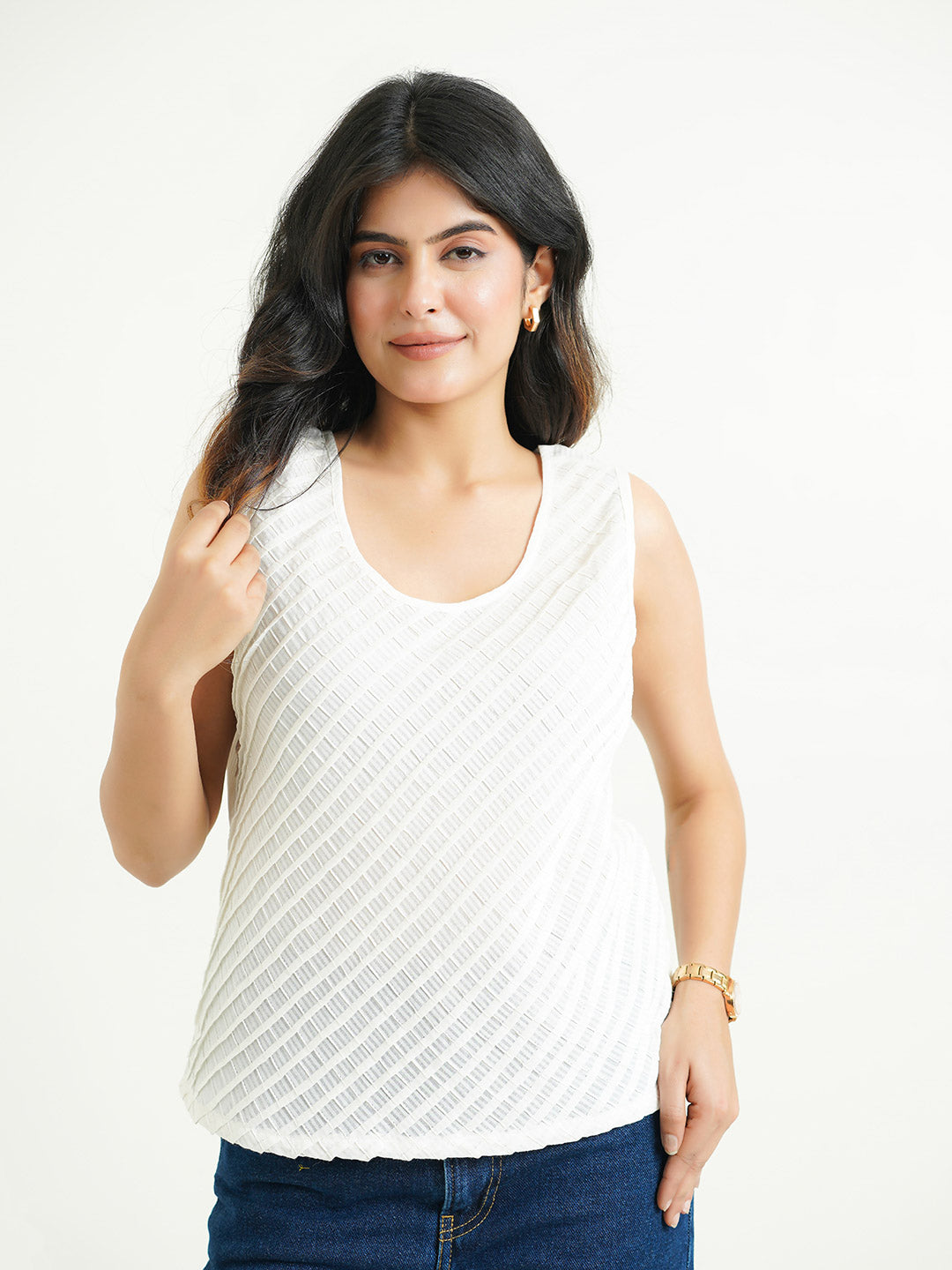 Sleeveless Cotton Solid Tank Top White