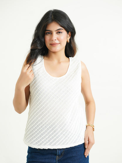 Sleeveless Cotton Solid Tank Top White