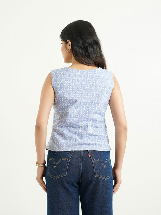 Sleeveless Cotton Block Printed Kothi Top lavender