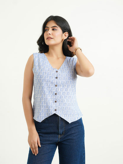 Sleeveless Cotton Block Printed Kothi Top lavender