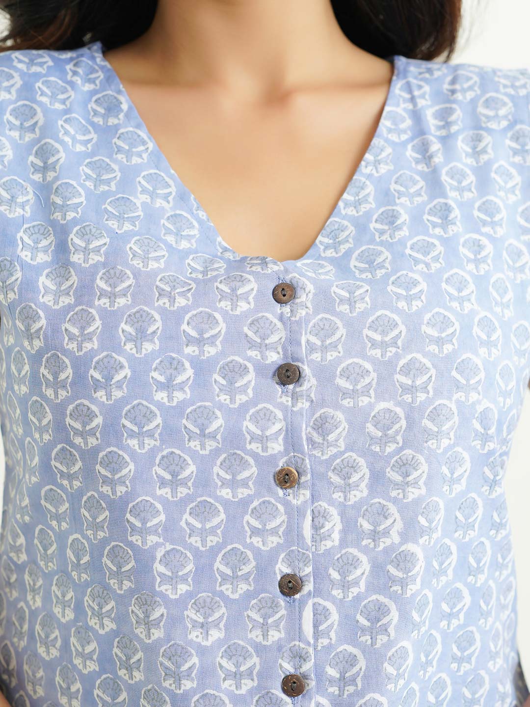 Sleeveless Cotton Block Printed Kothi Top lavender