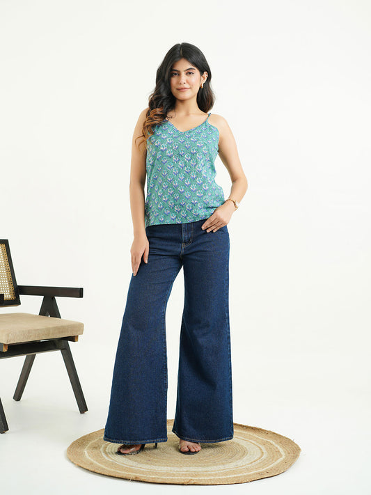 Strappy Cotton Cami Top Green