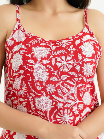 Cotton Sleeveless Strappy Kurta Red