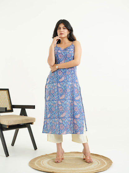 Cotton Sleeveless Strappy Kurta Royal Blue
