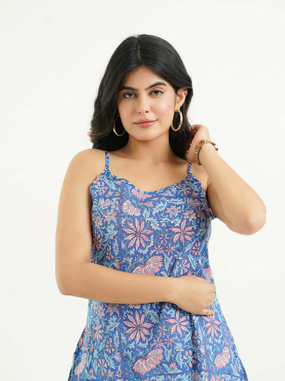 Cotton Sleeveless Strappy Kurta Royal Blue