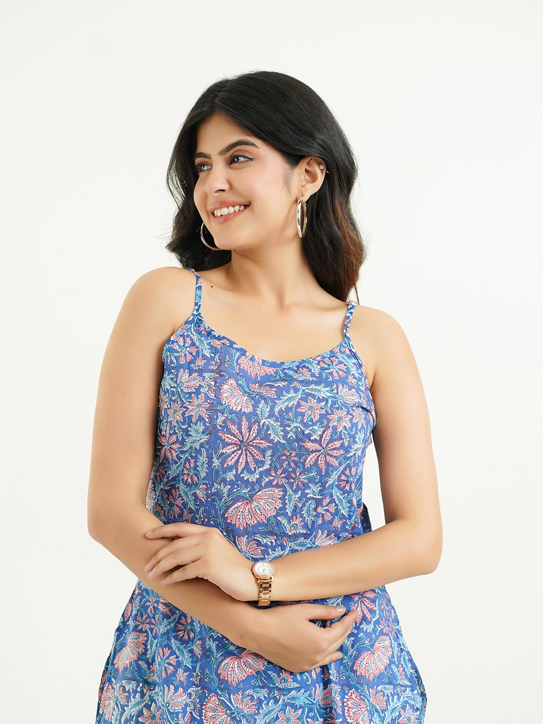 Cotton Sleeveless Strappy Kurta Royal Blue