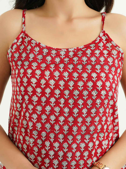 Cotton Sleeveless Strappy Kurta Red Booty
