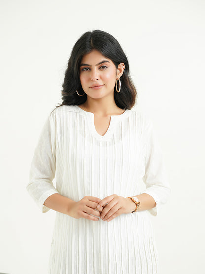 Solid Cotton Everyday Pintucks Kurta White
