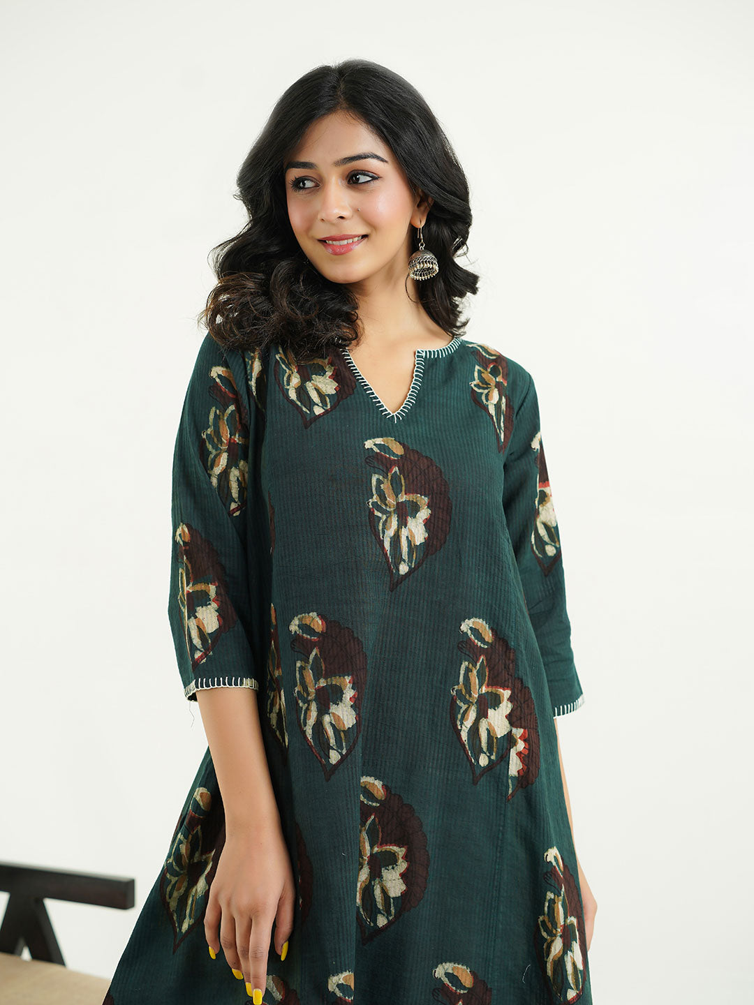 Cotton printed A-line Phiran kurta Indigo