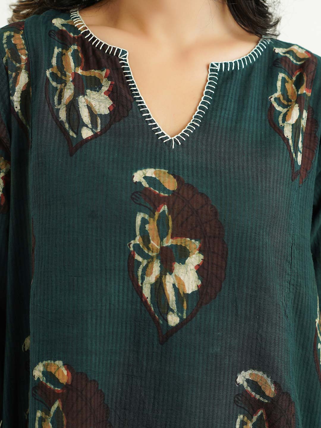 Cotton printed A-line Phiran kurta Indigo